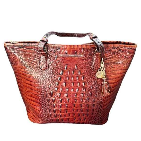 Brahmin Brown Leather Reptile Hand Tote W/Matching Wallet 2pc - Picture 10 of 13